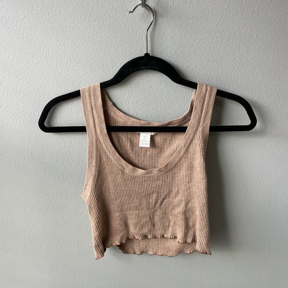 H&M Basics Brown Ribbed Cropped Sweater Tank Top
